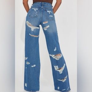 Women’s blue denim distressed jean